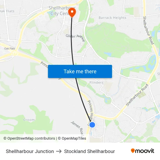 Shellharbour Junction to Stockland Shellharbour map