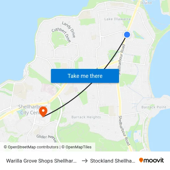 Warilla Grove Shops Shellharbour Rd to Stockland Shellharbour map