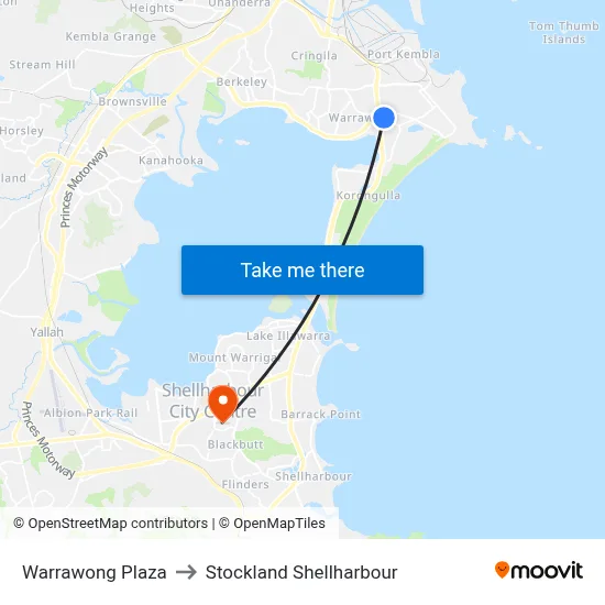 Warrawong Plaza to Stockland Shellharbour map