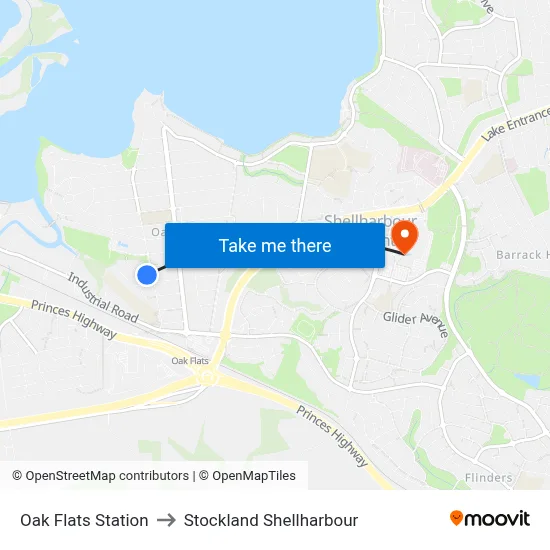 Oak Flats Station to Stockland Shellharbour map