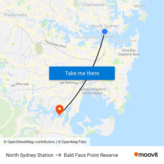 North Sydney Station to Bald Face Point Reserve map