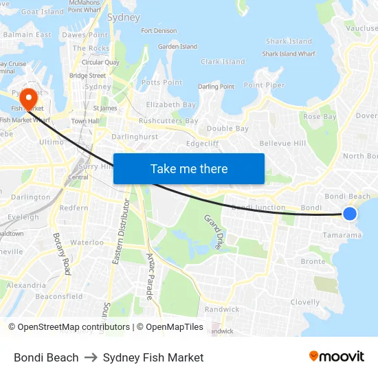 Bondi Beach to Sydney Fish Market map
