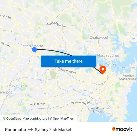 Parramatta to Sydney Fish Market map