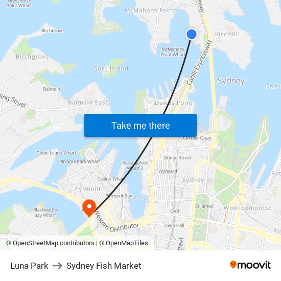 Luna Park to Sydney Fish Market map