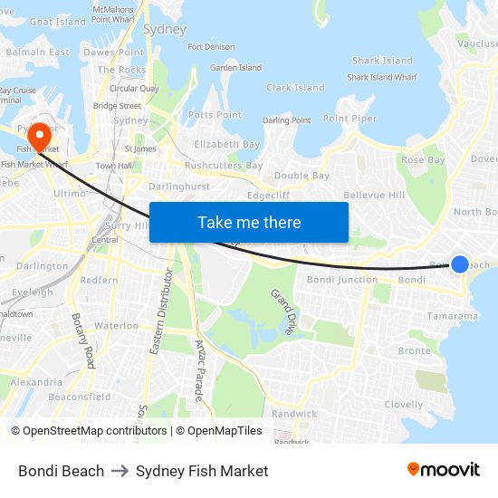 Bondi Beach to Sydney Fish Market map