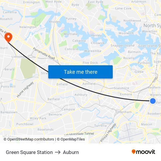 Green Square Station to Auburn map