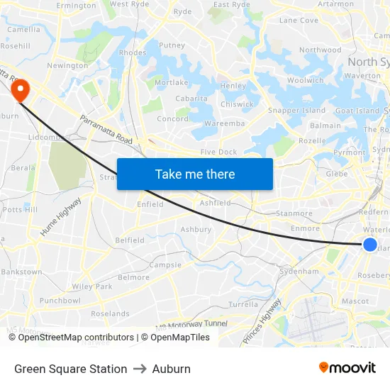 Green Square Station to Auburn map