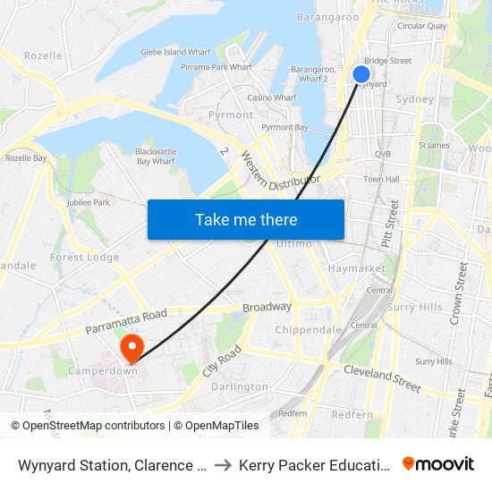 Wynyard Station, Clarence St, Stand S to Kerry Packer Education Centre map