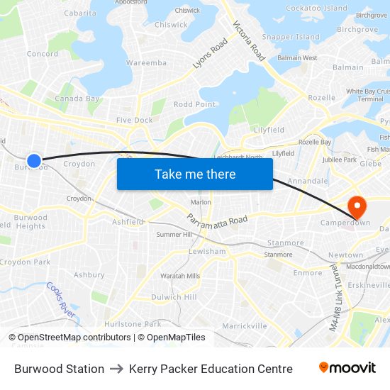 Burwood Station to Kerry Packer Education Centre map