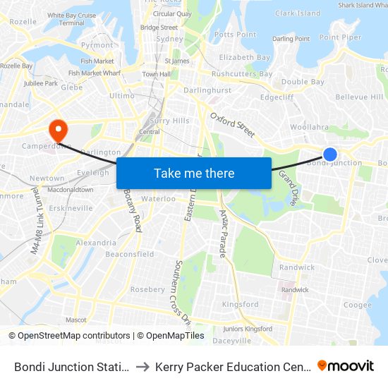 Bondi Junction Station to Kerry Packer Education Centre map