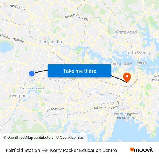 Fairfield Station to Kerry Packer Education Centre map