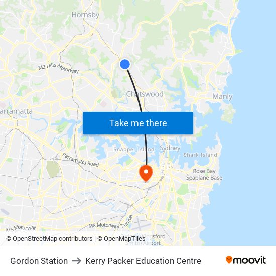 Gordon Station to Kerry Packer Education Centre map