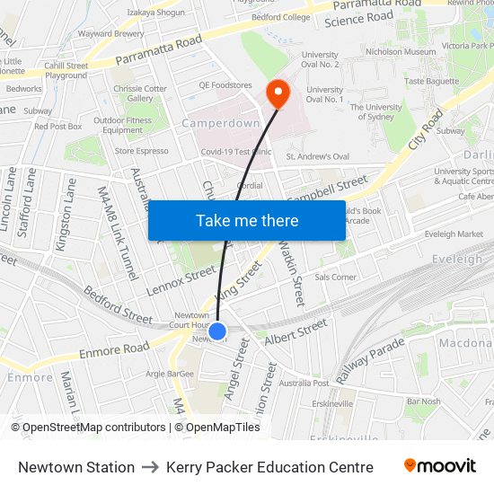 Newtown Station to Kerry Packer Education Centre map