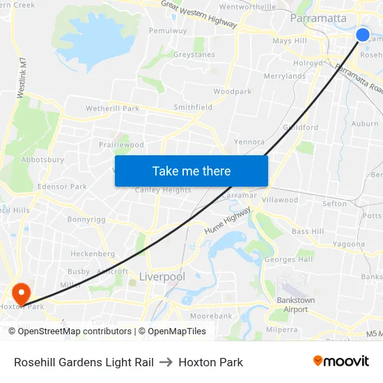 Rosehill Gardens Light Rail to Hoxton Park map