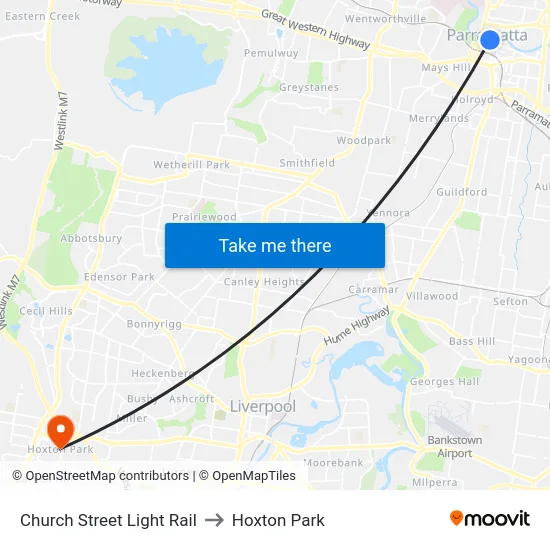Church Street Light Rail to Hoxton Park map