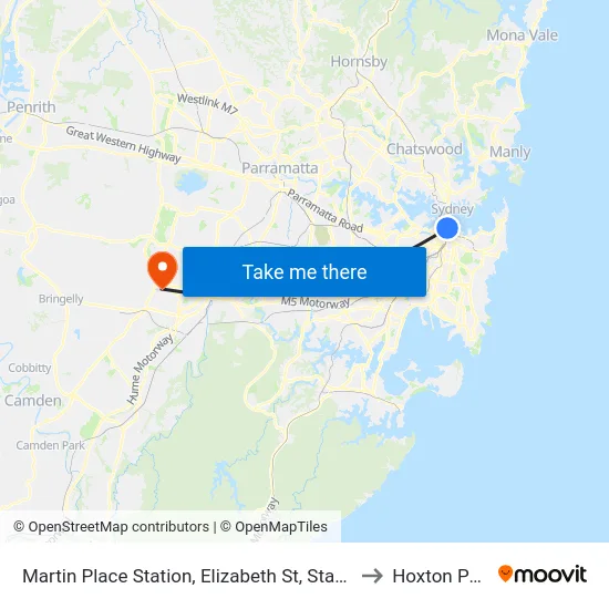 Martin Place Station, Elizabeth St, Stand G to Hoxton Park map