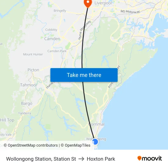 Wollongong Station, Station St to Hoxton Park map