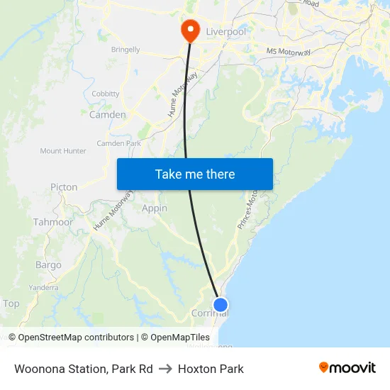 Woonona Station, Park Rd to Hoxton Park map