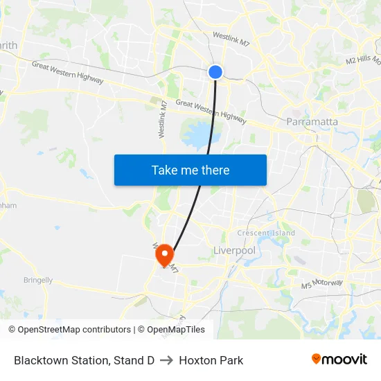 Blacktown Station, Stand D to Hoxton Park map