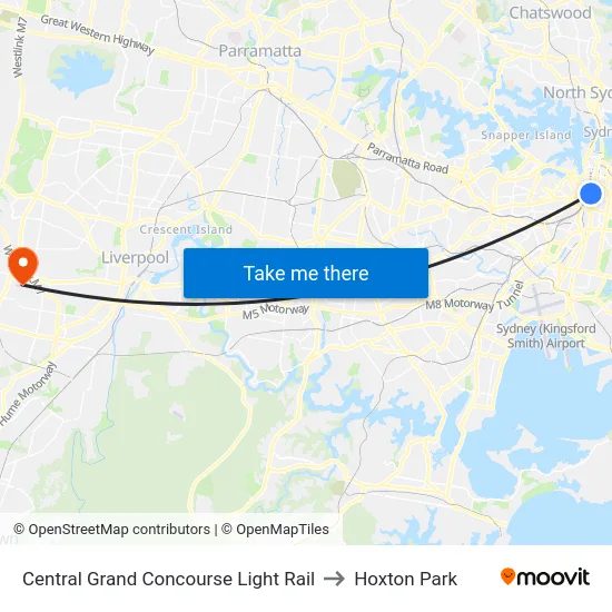 Central Grand Concourse Light Rail to Hoxton Park map