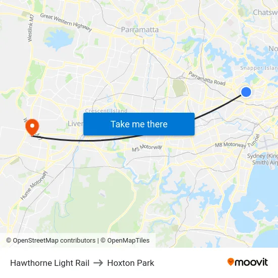 Hawthorne Light Rail to Hoxton Park map