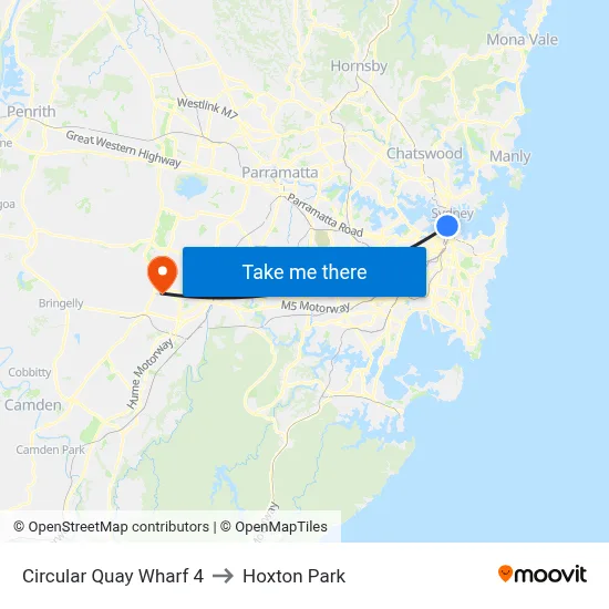 Circular Quay Wharf 4 to Hoxton Park map