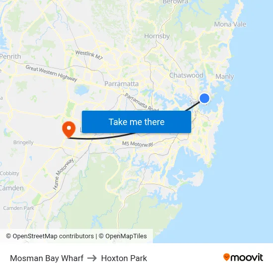 Mosman Bay Wharf to Hoxton Park map