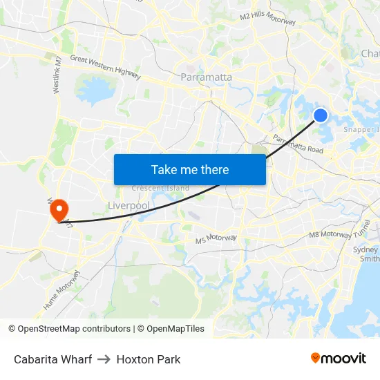 Cabarita Wharf to Hoxton Park map