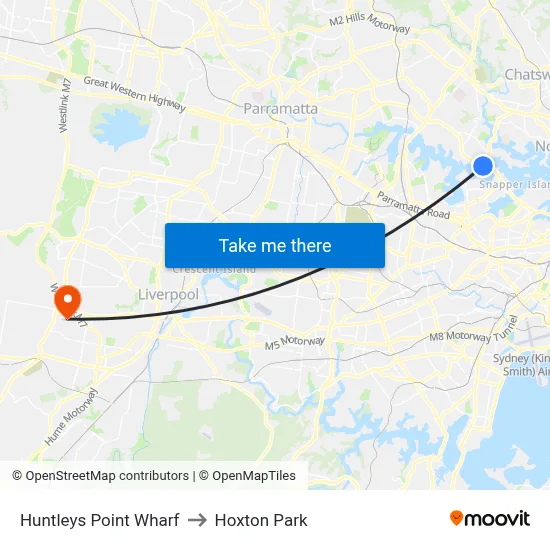 Huntleys Point Wharf to Hoxton Park map
