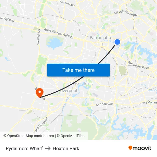 Rydalmere Wharf to Hoxton Park map