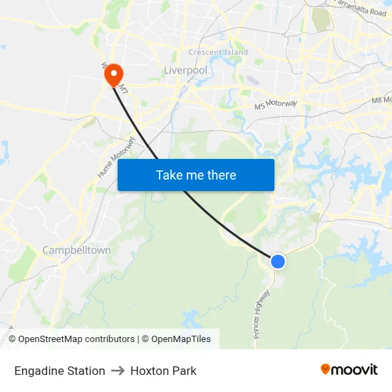 Engadine Station to Hoxton Park map