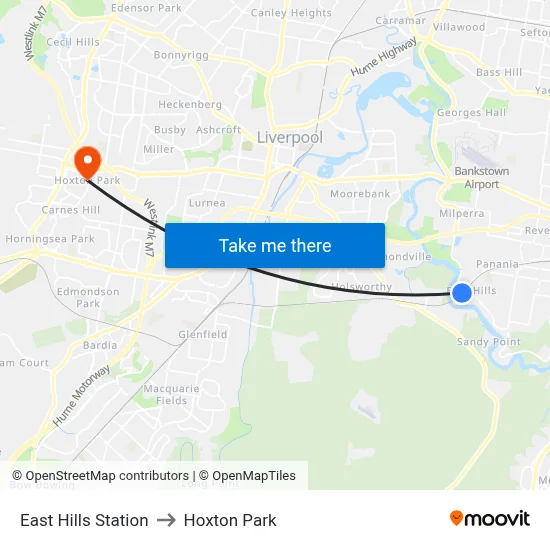 East Hills Station to Hoxton Park map