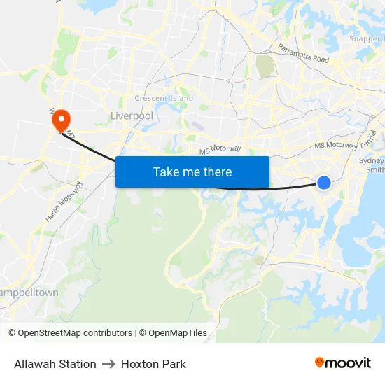 Allawah Station to Hoxton Park map