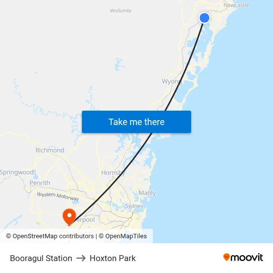 Booragul Station to Hoxton Park map