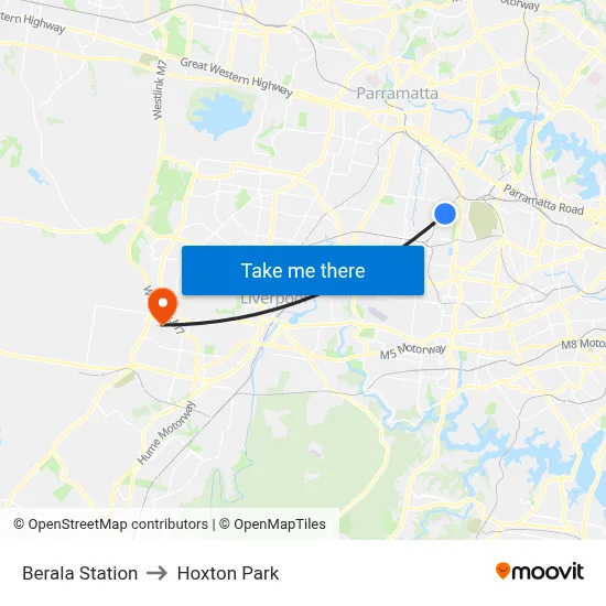 Berala Station to Hoxton Park map