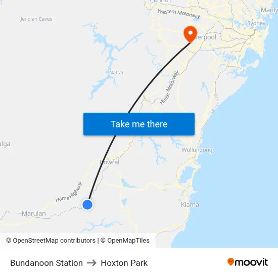 Bundanoon Station to Hoxton Park map