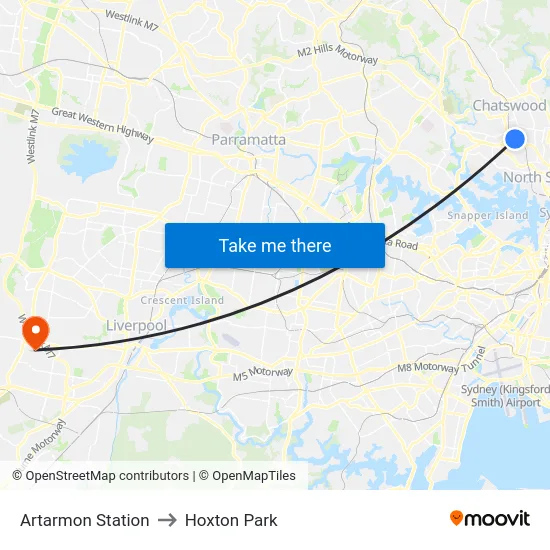 Artarmon Station to Hoxton Park map