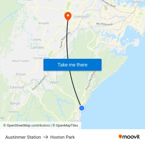 Austinmer Station to Hoxton Park map