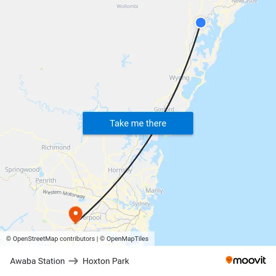 Awaba Station to Hoxton Park map
