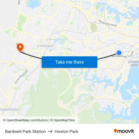 Bardwell Park Station to Hoxton Park map