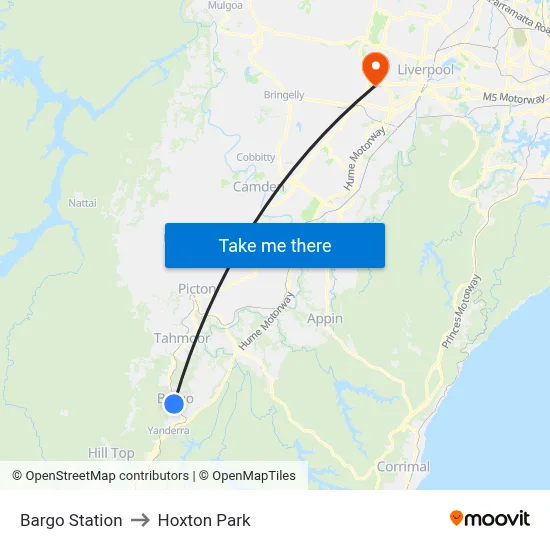Bargo Station to Hoxton Park map