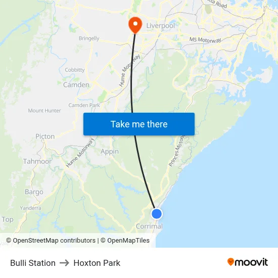 Bulli Station to Hoxton Park map
