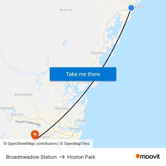 Broadmeadow Station to Hoxton Park map