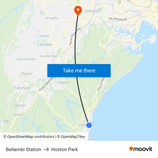 Bellambi Station to Hoxton Park map