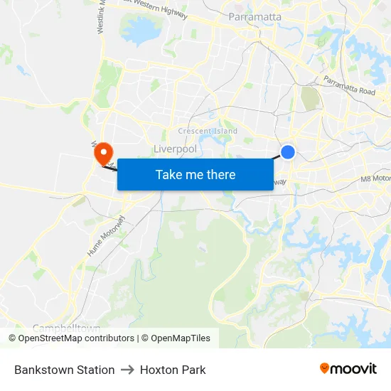 Bankstown Station to Hoxton Park map