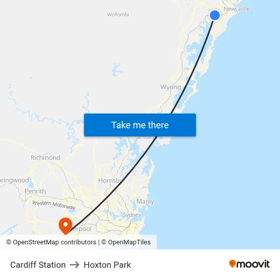 Cardiff Station to Hoxton Park map