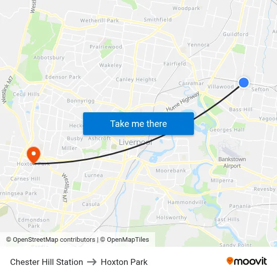 Chester Hill Station to Hoxton Park map