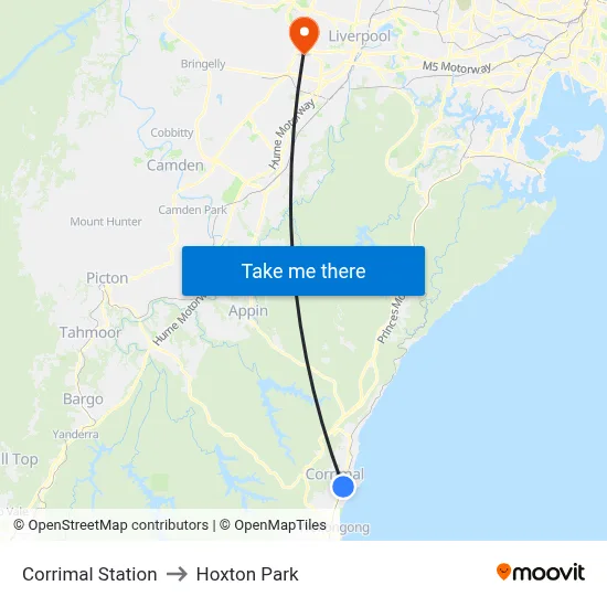Corrimal Station to Hoxton Park map