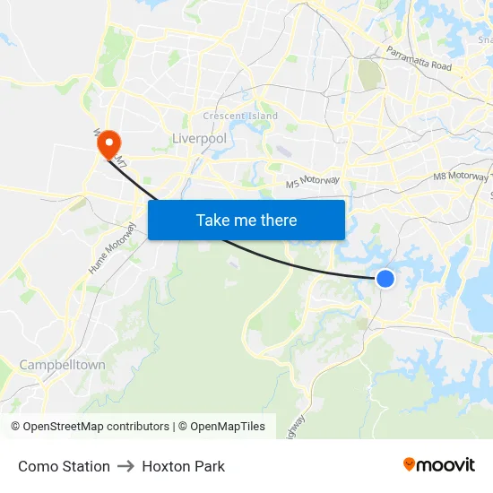 Como Station to Hoxton Park map
