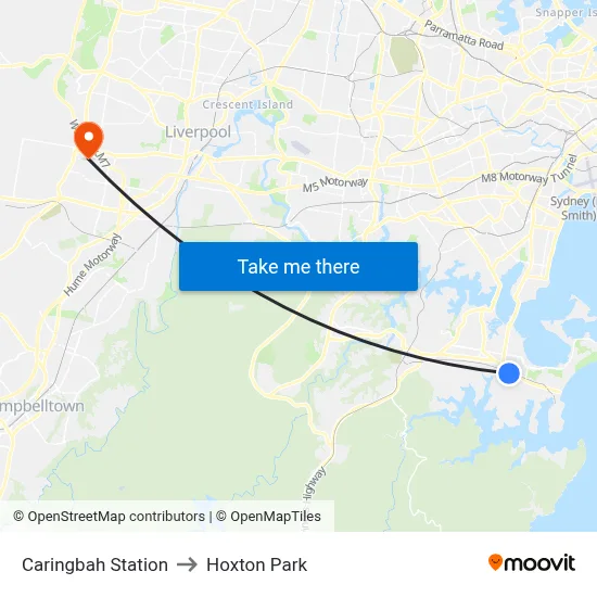 Caringbah Station to Hoxton Park map